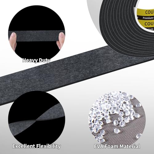 Image of Double Sided Foam Tape Heavy Duty,Black 1 in x 16.4 FT, High Tack Strong Adhesive Foam Mounting Tape, Weatherproof Sealing Foam Tape, Easy Peel & Stick for Home Office School
