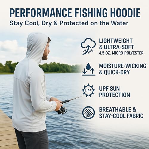 Men's Performance Fishing Hoodie Shirt Long Sleeves 100% Polyester Quick Dry, Lightweight, Breathability4