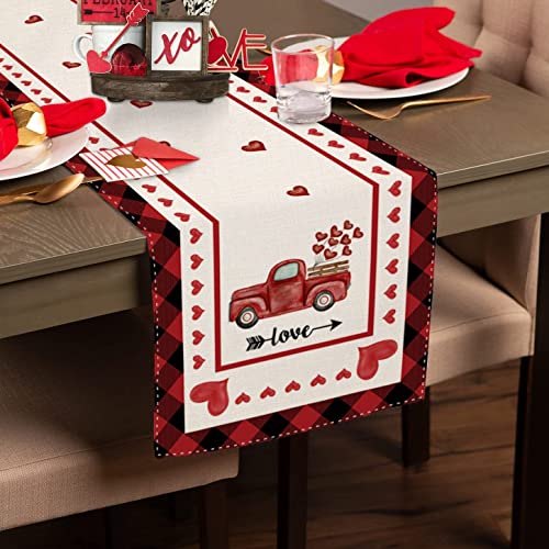 Valentines Day Table Runners 72 Inches Long,Dresser Scarves Buffalo Plaid Red Truck Table Runners For Dining Room Love Heart Branch Dinner Runner Anniversary Wedding Banquet Decor, 14X72In #TOP5