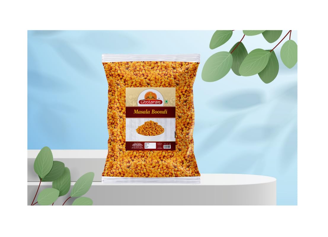 Ghotaram Aslee Marwadi Tikhi Boondi Charkhi Boondi Raita Boondi Snacks Masala Bundi Spicy & Crunchy Snacks, Organic Masala Boondi for Raita Dahi Bhalla, Dahi Papdi Chaat Nukti-300g*1Pack image 3