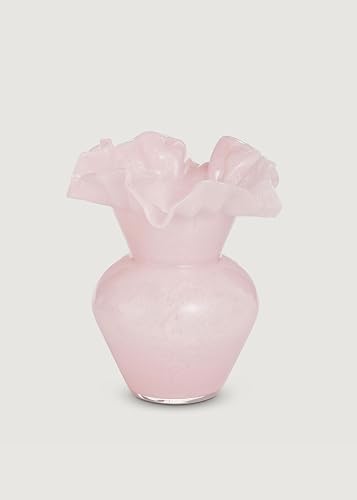 8.75-Inch Pale Pink Glass Ruffle Vase, Elegant Fluted Floral Vessel for Home Decor