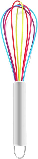 Yuzhou 1 PC Silicone Whisk, Kitchen Tipped Whisk Silicone Balloon Whisks Egg Beater Colourful Whisk Egg Stirrer with Stainless Grip Handle for Baking Cooking Mixing (10 inch)