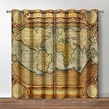 Jekeno Vintage World Map Blackout Curtains World Map Global Decor Grommet Window Drapes for Classroom Study Bedroom Living Room 2 Panel Set, 42'x63'