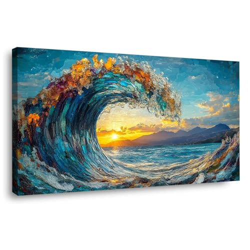 Vagues abstraites affiche JOSUE pour habiller un mur vide tableau mer moderne encadré 40x80cm