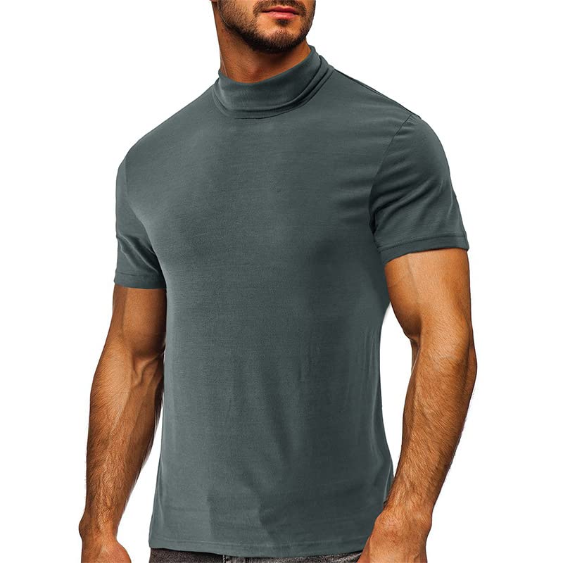 Men's Turtleneck Bottoming Short-Sleeved T-Shirt Casual Slim Fit Pullover Top Basic Stretch Mock Neck Undershirts2