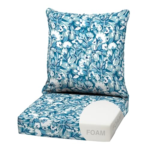Image of Arden Outdoor Deep Seat Cushion Set, Foam, 22x24, Aqua Blue Floral