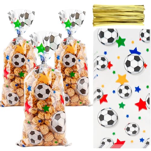 Cxryrzhe Zellophanbeutel für Leckereien, Fußball, Süßigkeiten, Kekse, Geschenktüten 12,7 x 26,7...