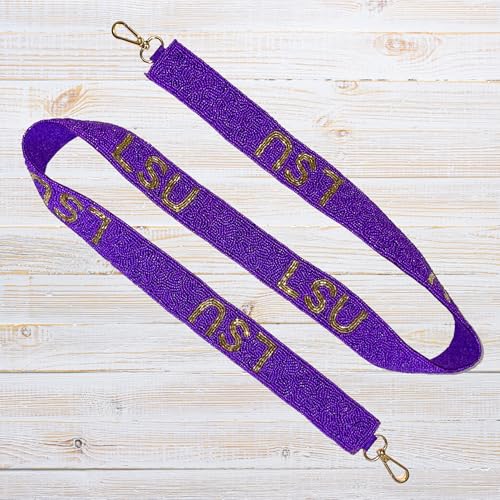 Lashicorn Louisiana Beaded Purse Strap Gold & Purple College Game Day Clear Handbag Replacement Strap Stadium Football University 49” Gold Hardware Clips for Sports Fans Merch3