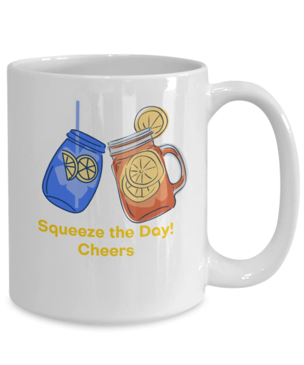 Amazon.com | Squeeze the Day Cheers Lemonade Coffee Cup, Tea mug 15oz.: Coffee  Cups & Mugs
