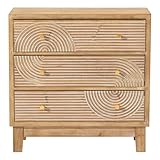 COZAYH Cómoda rústica de 3 cajones con diseño de anillo de madera artesanal, madera natural