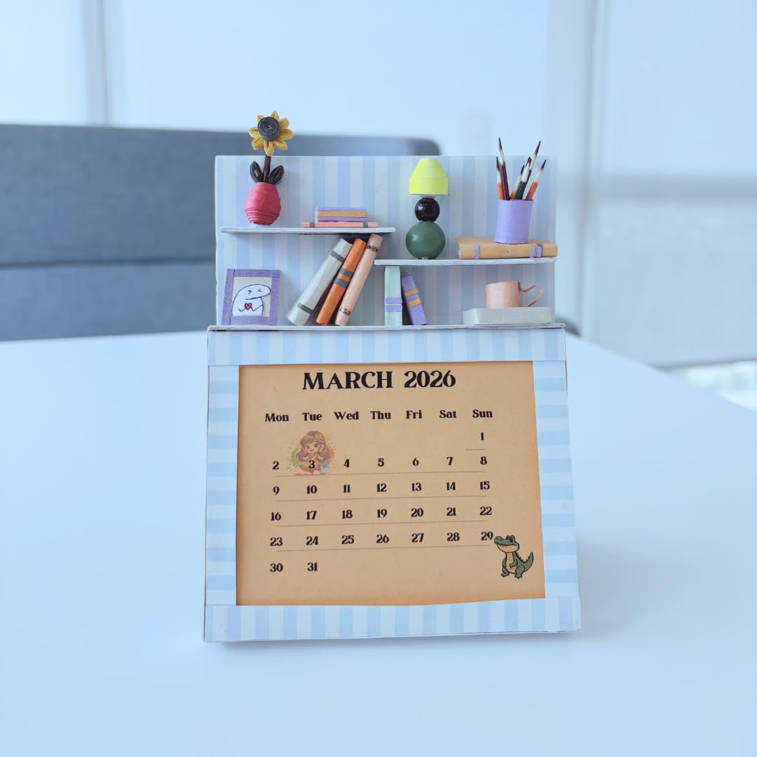 Handmade 3D Miniature Bookshelf Desktop Calendar | Aesthetic Home & Office Decor, Stationery Lover's Delight, 3D Miniature Detailing, Unique Table Calendar, Artisan Crafted-image-28