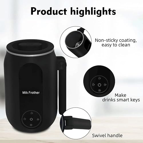 Miniatura 9 de Ailgely Espumador de leche eléctrico y vaporizador, vaporizador de leche eléctrico 4 en 1, espumador de leche y calentador de 15.2 fl oz, máquina