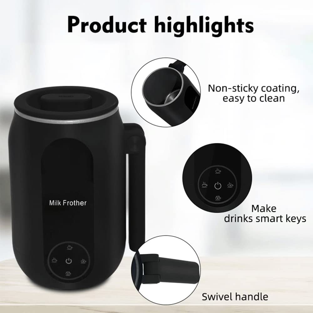 Kavolet Montalatte Elettrico, 4 in 1 Macchina per Cappuccino con 450ML, 500W Montalatte in Acciaio Inox, Schiuma di Latte Calda e Fredda per Caffè, Cioccolata, Cappuccino