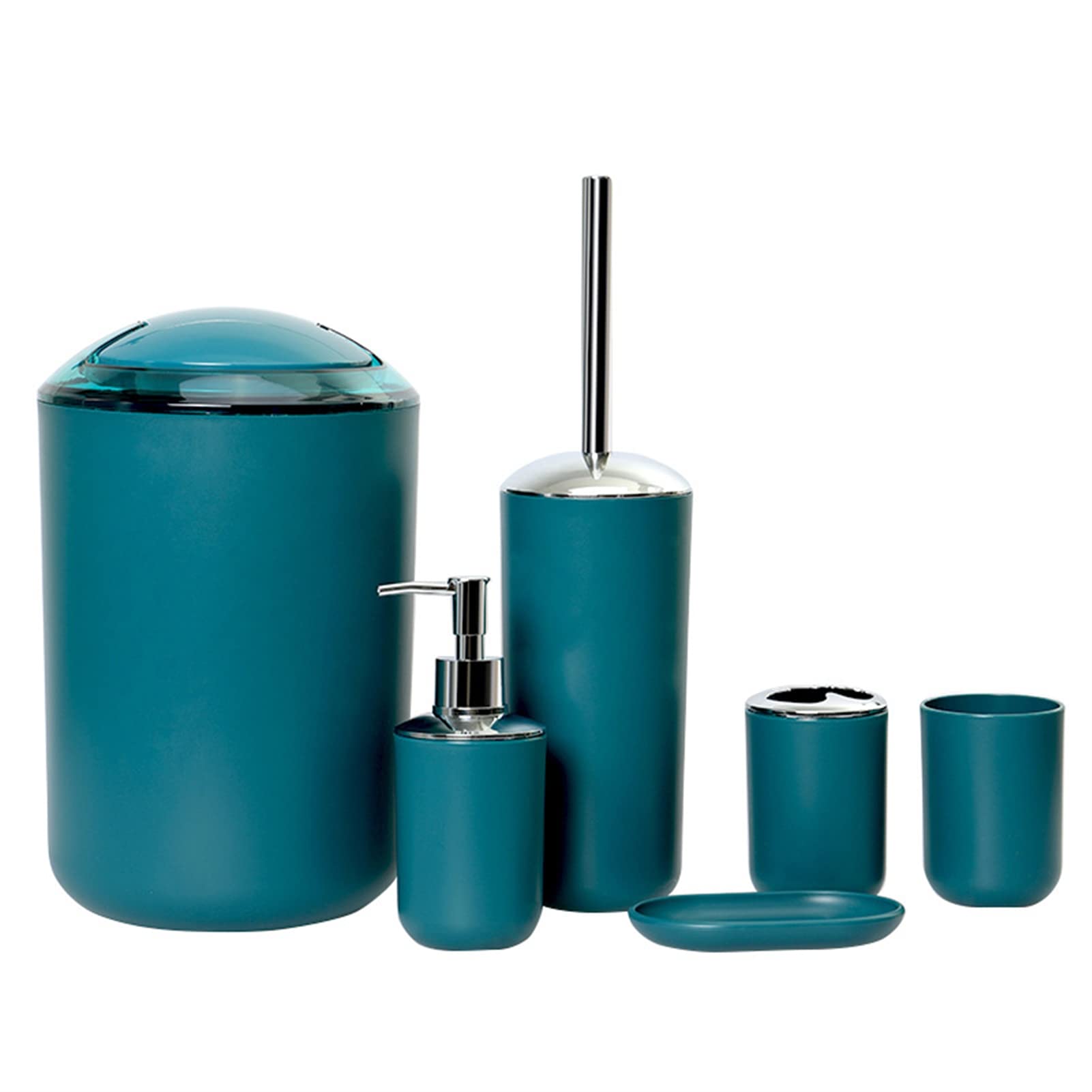 Icegrey - Juego de Accesorios de baño de diseño Moderno de 6 Piezas, Botellas de loción, Soporte para Cepillo de Dientes, Taza para Dientes, jabonera, Cepillo de baño, Bote de Basura Verde Oscuro