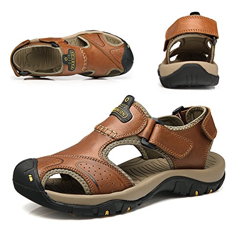 BINSHUN Sandálias masculinas de couro para caminhada, atlética, caminhada, esportes, pescador, praia