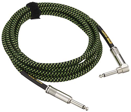 Ernie Ball Braided Instrument Cable, Straight/Angle, 10Ft, Neon Green/Black (P06077) #TOP2
