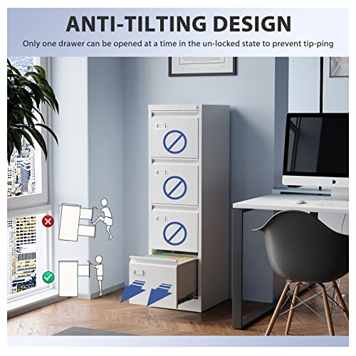 Anxxsu 4 Drawer File Cabinet, Filing Cabinets For Home Office, Metal Vertical File Storage Cabinet With Lock, Locking File Cabinet For A4 Legal/Letter, 15.1" W X 17.7" D X 52.5" H, Assembly Required #TOP3