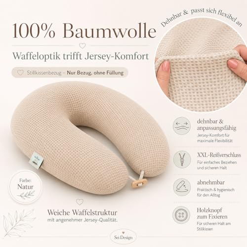 sei Design Stillkissenbezug 100% Baumwolle passend für Stillkissen XXL. Bezug für Schwangerschaftskissen. Seitenschläferkissen 190 x 35 cm… – Ansicht 3