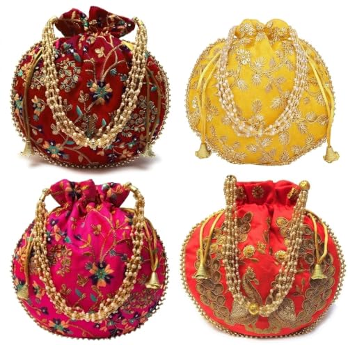 Sacs Potli pour demoiselle d'honneur avec poignée en perles et sac de fête pour femme