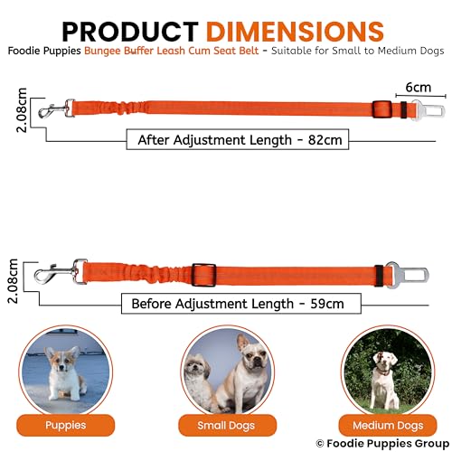 Image of Foodie Puppies 3-in-1 Reflective Dog Car Safety Harness Leash with Adjustable Bungee Seat Belt Strap, 360 Swivel Carabiner & Quick Release Buckle for Safe Car Travel, Walking (Colour May Vary)