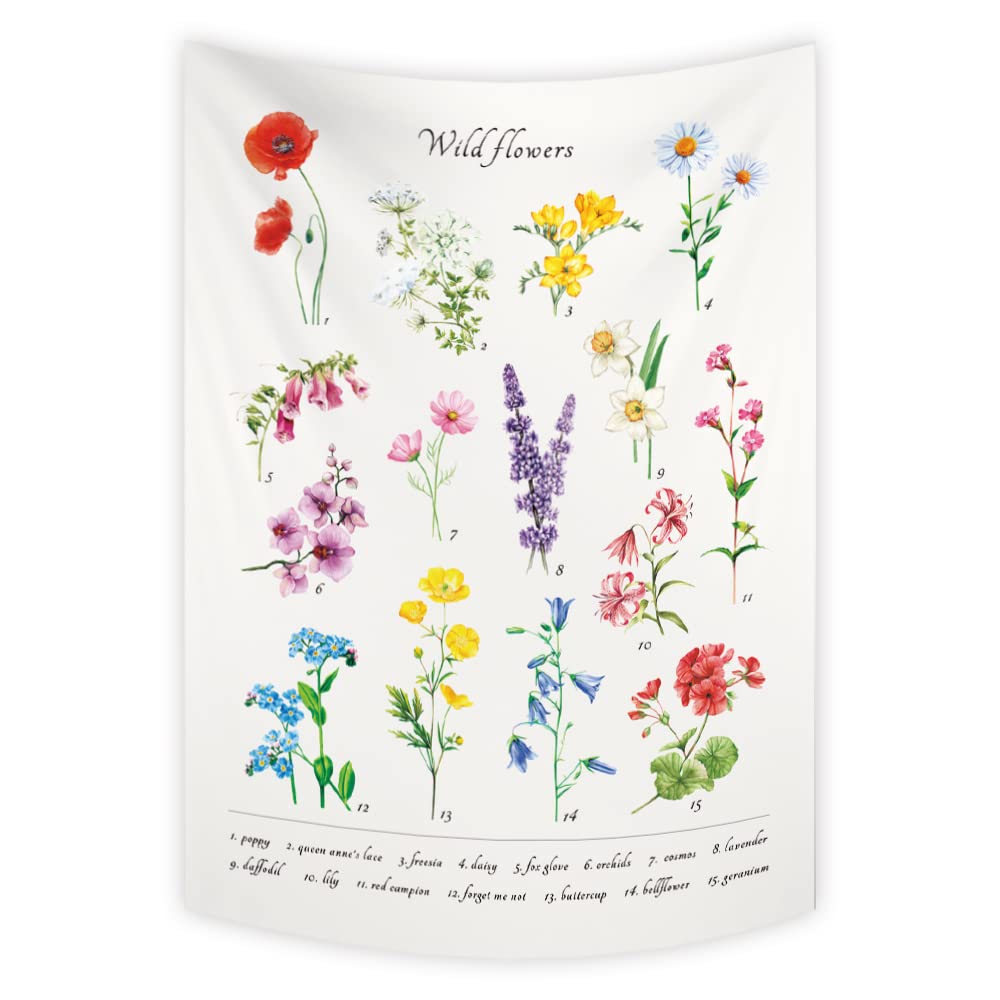 BASHOM TP-002 Colorful wildflower Tapestry Floral Plant Tapestries Reference chart Wall Hanging for Bedroom Living Room Dorm Home Decor 20x27.5 inches (50x70cm)