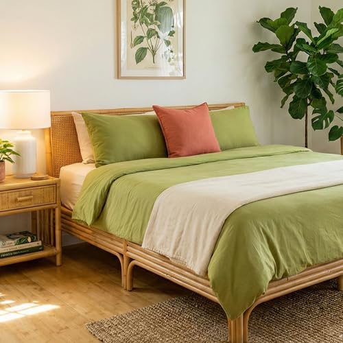 Image of NAKSH Queen Size Bed Sheet Cotton - Plain 210 TC Soft & Breathable Cotton Bedsheet for Double Bed, Includes 2 Pillow Covers, Ideal for Daily Home Use, Moss Green