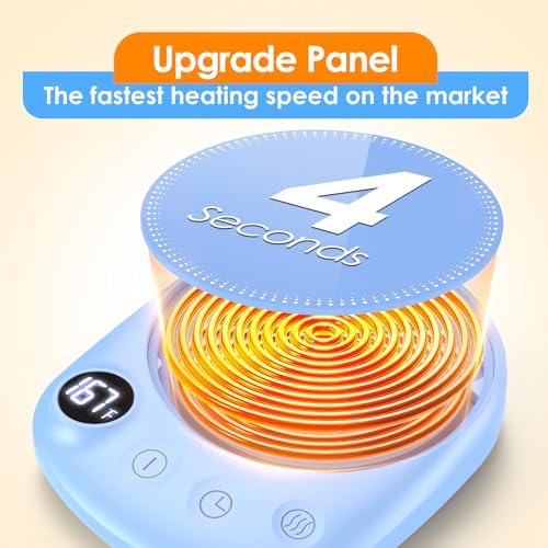 KitchekShop Coffee Mug Warmer - Fastest Heating & Highest Temperature, Coffee Cup Warmer for Desk Auto Shut Off, 4 Temp Settings & 1-12H Timer, Smart Electric Beverage Warmer for Coffee, Tea (Blue) - 4