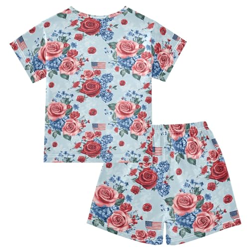 Independence Day Rose American Flag Pajama Set Pajamas Sleepwear Nightwear Loungewear Clothes Set B04047922