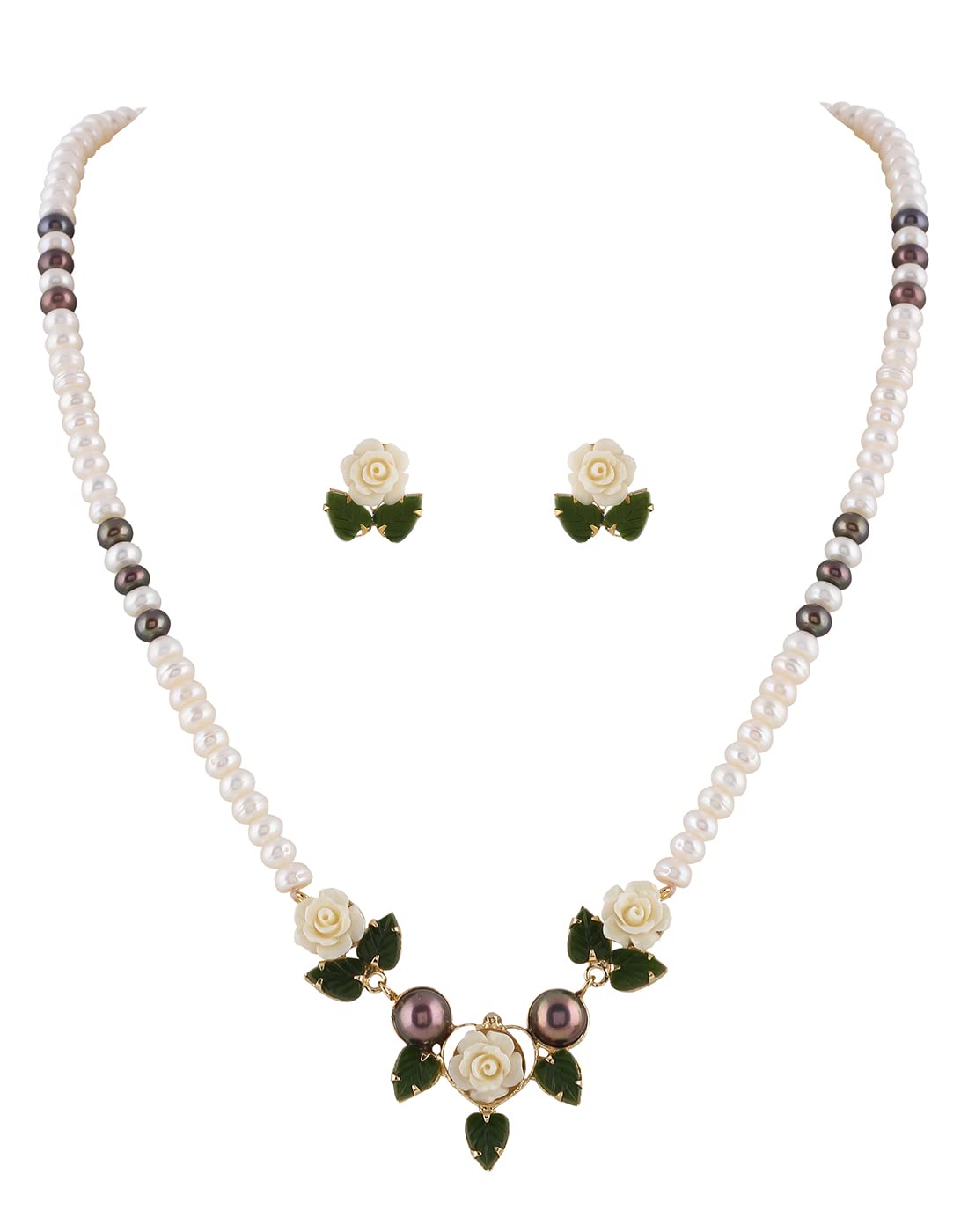 Hyderabad Jewels Natural Fresh Water Hyderabadi Pearl Necklace Chain With Flower Pendant Set Pfrom Hyderabad Jewels For Women (White Green Black) (B09JM6PRPZ) Amazon Price History, Amazon Price Tracker