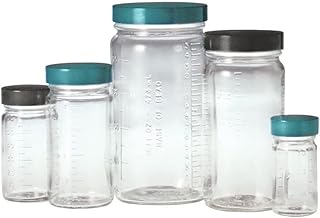 Qorpak GLC-01460 Graduated Medium Round Bottle with 33-400 Black Phenolic PolyCone Lined Cap, 1 oz, Clear (Pack of 432)