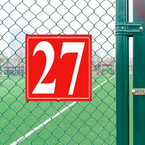 Image of Premium Aluminum Number Signs 27, Metal 12 inch X 12 inch Red Numbered Signs Outdoor for Parking Lots, Floor, Dock, Court, Aisle, Field, High Visibility, No Fade, Weather-resistant