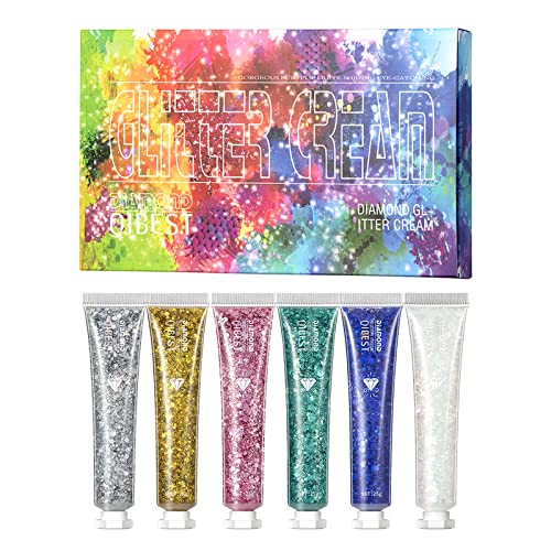6 Pack Body Glitter Gel Face Glitter For Body, Face, Eye, Hair, Nails Glitter Makeup Liquid Long Lasting Sparkling Mermaid Chunky Glitter Gel For Festival Art Party Halloween (6 Color Sets) #TOP6