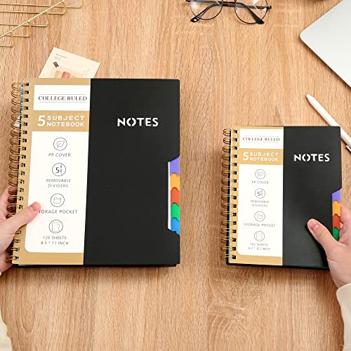 Cagie 5 Subject Notebook College Ruled 8.5'' X 11'' Hardcover Spiral Lined Notebook With 5 Removable Colored Dividers 240 Pages Notebooks For Work, School Supplies, Home & Office, Writing Journal #TOP5