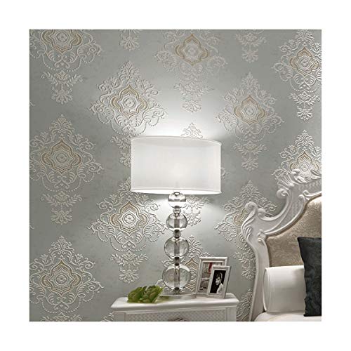 T-QZZQ Jane European no tejido dormitorio salón wallpaper 3D estéreo patrón clásico wallpaper, gris