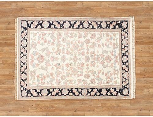 NYCRugs Oriental Hand Knotted 4' X 6' Wool Kashan Rug Traditional Ivory Carpet