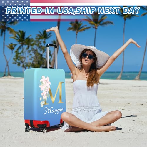 Custom Floral Letter Luggage Cover - Elastic Washable Suitcase Covers,Personalized Luggage Protector with Name,Travel Gifts for Men Women Couples Traveler(M)2