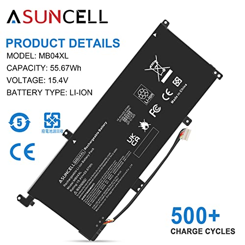 Image of ASUNCELL MB04XL Battery for HP Envy X360 M6-AQ105DX M6-AQ103DX M6-AQ005DX M6-AQ003DX M6-AR004DX 15-AQ273CL 15-AQ100NX 15-AQ267CL 15-AQ015NR 15-AQ173CL 15T-AQ100 15T-AQ200 844204-850 843538-541,55.67Wh