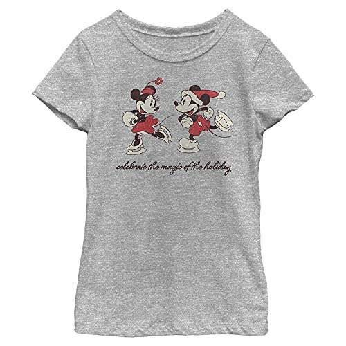 T-shirt Disney fille gris chiné col rond motif patinage artistique