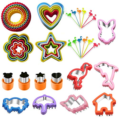 BSET BUY 43 Stück Gemüse Ausstechformen,Edelstahl Cookie Plätzchen Ausstecher für Kuchen, Keks, Sushi, Obst, Gemüseschneider Set -31 Ausstecher + 12 Zahnstocher