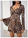 MakeMeChic Women's Leopard Print Dress Bell SleeveLace Trim Sweetheart Short Dresses Cheetah Print Dresses Multicolor Medium
