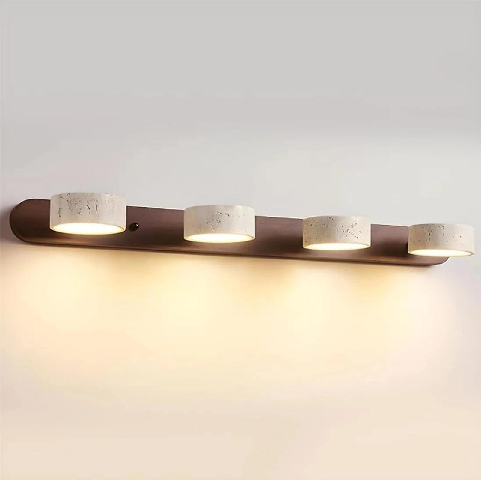 SXECAEPS Natural Wood Vanity Light – 3-Light Travertine Wall Sconce with 180° Rotatable LED, Modern Stone Lamp Fixture for Bathroom Mirror, Nordic Farmhouse Style(Walnut,4 Heads)