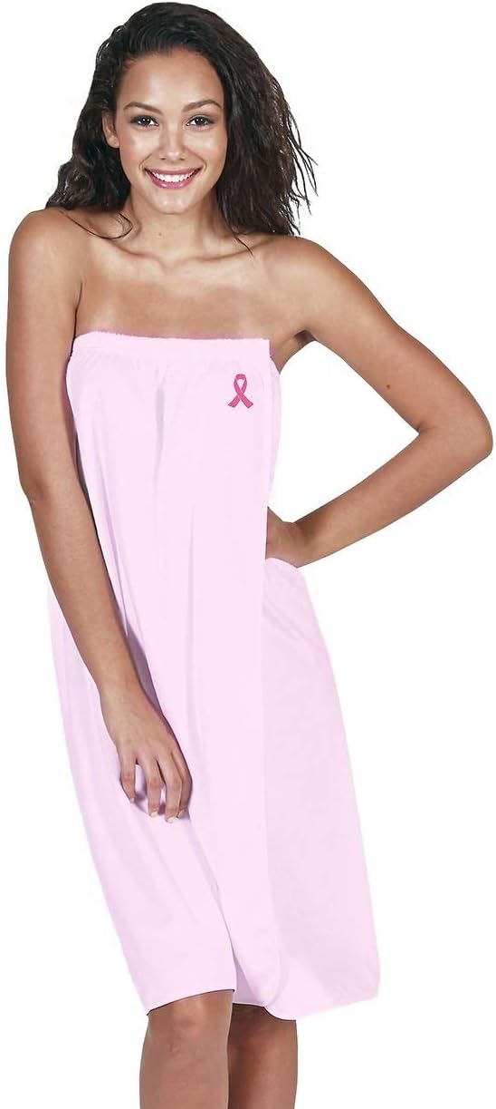 Terry Spa Wrap, Soft Blended Stretch Terry Cloth Fabric, Elasticized Top and Two Touch-and-close Fasteners, Comfortable, Secure Fit, Lightweight, One Size Fits Most, 36 inches long, Pink