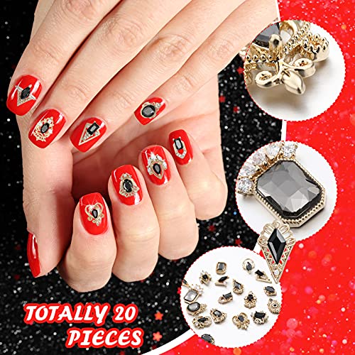 20 Pieces 3D Black Nail Charms Art Gems Kit Gold Nail Charms Metal Alloy Gold Nail Rhinestones Black Zircon Nail Diamonds Jewels Stones Decoration For Nail Beauty Design Decoration Craft Jewelry Diy #TOP5