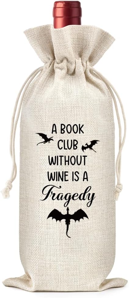 Book Club Without Wine Is A Tragedy Wine Gift Bag, Funny Book Lover Gifts for Women Men Friend Librarian Teacher Reader Hostess, Book Club Party Decor Reusable Bottle Tote for 750ml Wine