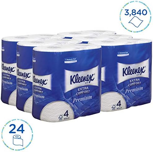 Kleenex Standard Size Toilet Roll 8484 - 4 Ply Toilet Paper - 24 Rolls x 160 White Toilet Tissue Sheets (3,840 sheets) , Pack of 24