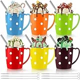 Kritkin 6 Pcs Coffee Mugs Bulk 16 oz Colorful Polka Dot Stainless Steel Insulated Cups Tumblers with Handle Lid Straw Brushes Birthday Gifts for Mother Teacher Employee Coworker Nurse Holiday Party