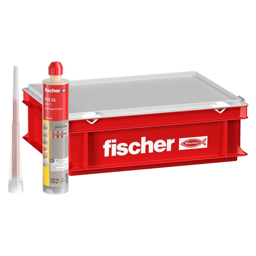 fischer Montagemörtel FIS VL 300 T im Handwerkerkoffer & 43419 Einspritzsieb FIS HK 16x130 mm, 10 Stück, grau