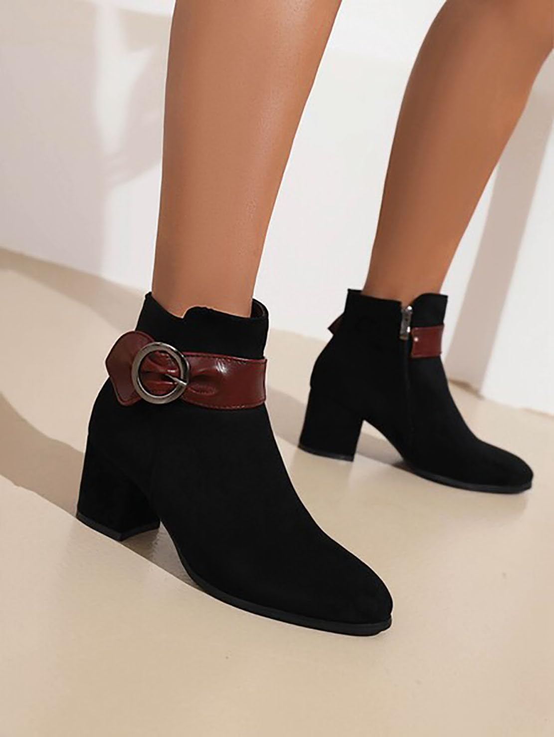 [Ulalaza] ファッション足首セクシーなハイヒールプラットフォームコンバットブーツ弾性レトロドレスシューズストリートウォーキン