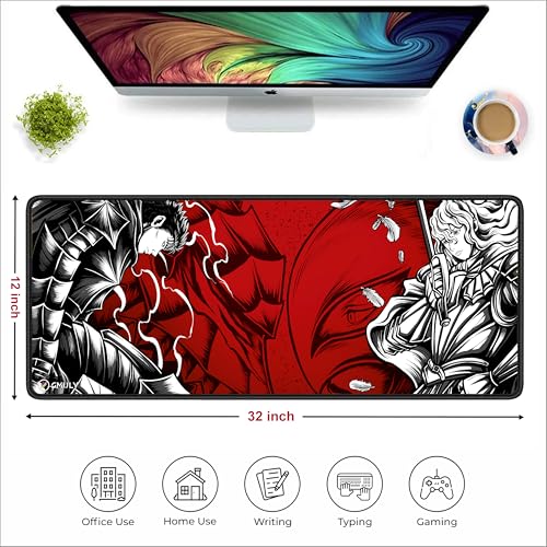 Image of Anime Mouse Pad 12x32 Inch 3mm Extended Gaming Desk Mat with Anti-Slip Rubber Base Mousepad for Smooth Surface Desk pad for PC & Laptop Use Waterproof & Stiched (Multicolour) Deskpad