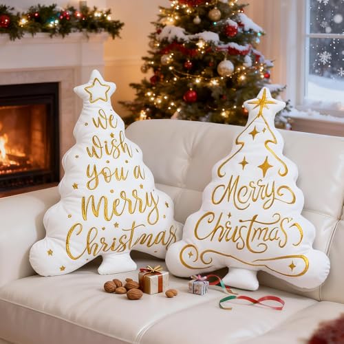 Lanpn 2 Stück Weihnachtsbaum Kissen Weihnachtskissen, Frohe...
